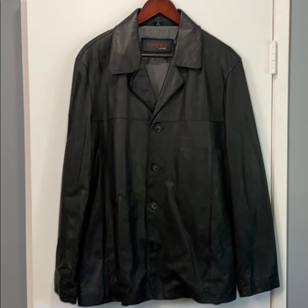 Men’s Black Leather Coat Large